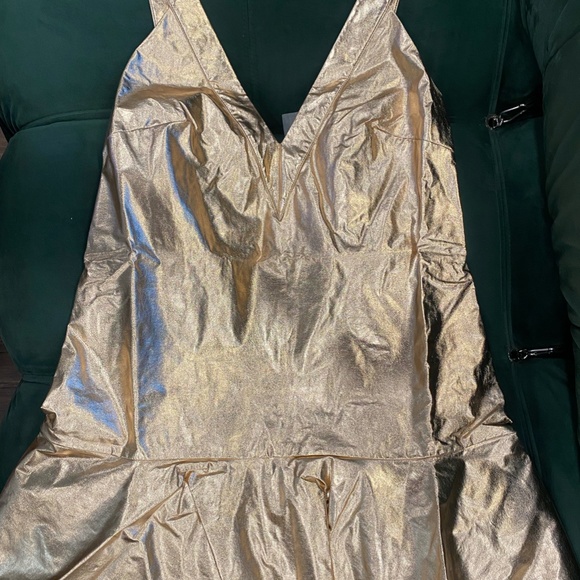 Metallic V-Neck Dress, Anthropologie, Metallic Gold, Size M - Picture 5 of 6